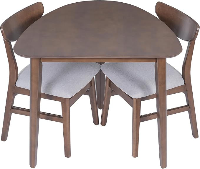 P PURLOVE Modern 3 Piece Table Set, Triangular Table and 2 Curved Wood Chairs - Image 9