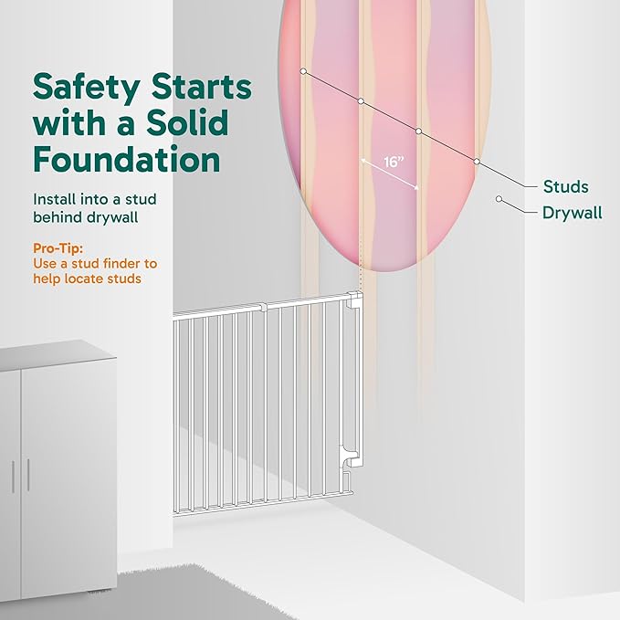 Cumbor 31.6-48" No Bottom Bar Baby Gate for Stairs, 2-in-1 Auto Close Dog Gate Indoor, Hardware Mounted Pet Gate for Doorways with Large Walk Thru Door, Child-Proof Safety Gate for Kids (White)