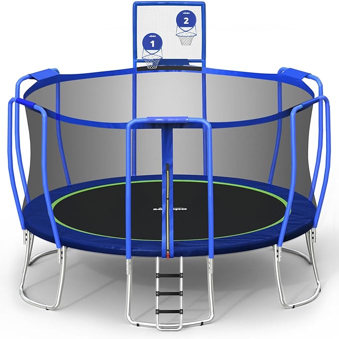 Zupapa Trampolines No-Gap Design 1500 LBS Weight Capacity 16 15 14 12 10 8FT for Kids Children with Safety Enclosure Net Outdoor Backyards Large Recreational Trampoline