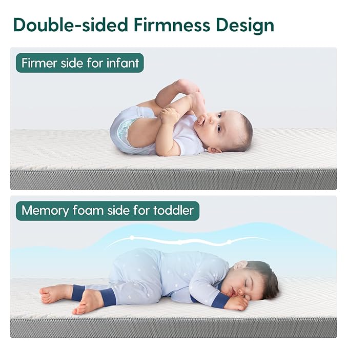 BABELIO Biobased Crib and Toddler Mattress Dual-Sided, CertiPUR-US, Removable Waterproof and Machine-Washable Cover, 52"x27.5"x5"