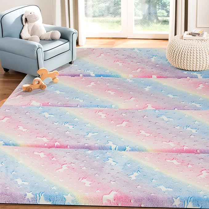 MeMoreCool Kids Floor Futon Mattress Large 6x4 FT, Thicken Foam Tatami Mattress for Children Play Area, Foldable Sleeping Pad Crawling Tatami Mat for Playroom, Rainbow Unicorn