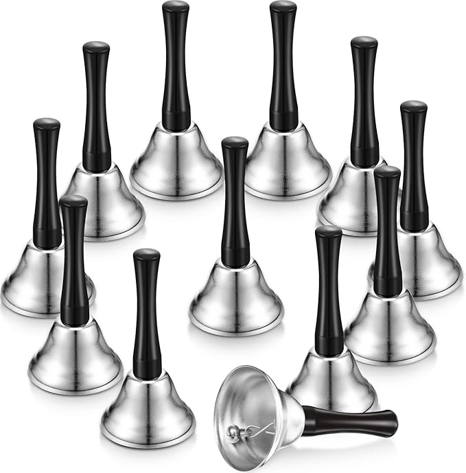 Boao 12 Pieces Metal Hand Bells Music Service Hand Bells Musical Instruments Percussion for Christmas Party Supplies(Silver)