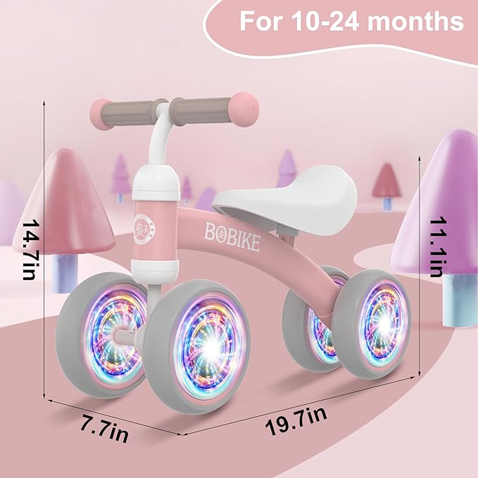 Baby Balance Bike Toys for 12-36 Months Kids Toy Boy and Girls Gifts Toddler Best First Birthday Gift Children Walker No Pedal Infant 4 Wheels Bicycle (Colorful, Pink-Light)
