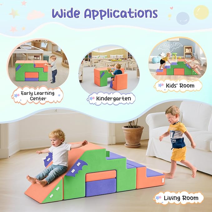 Lischwert Foam Climbing Blocks for Toddlers 1-3, Soft Play Set with Crawling Exploration Toys, Indoor Outdoor Infant Safe Blocks for Baby Gym Toddler Playground