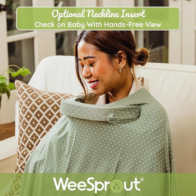 WeeSprout Nursing Cover for Breastfeeding, Soft & Breathable Nursing Poncho, Neck Insert for Hands-Free View, Machine Washable & Dryer Safe Feeding Cover Up