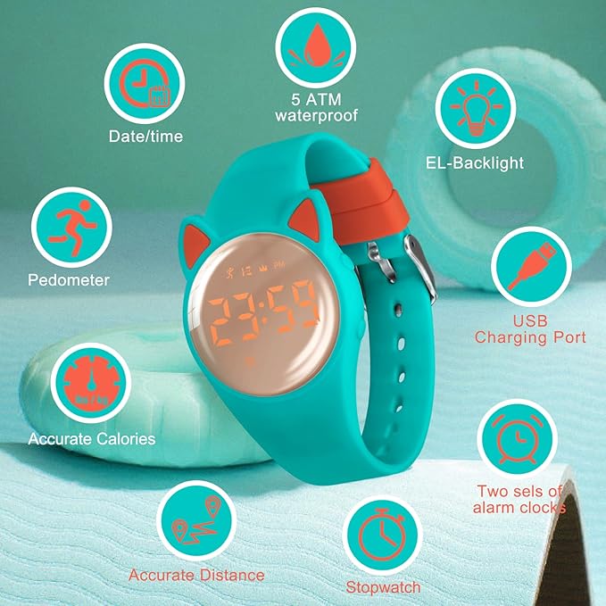 Kids Watches for Girls Boys Digital Sport Watch with Step Counter Pedometer Vibration Alarm Clock, No App Waterproof Fitness Tracker Kids Watch Boys Girls Teens Students Ages 5-16