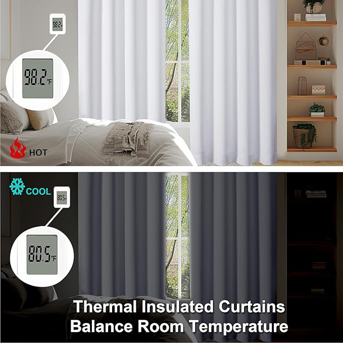 Simplebrand Ava Pure White Curtains for Patio 108 Inches Long 2 Panels Set, Room Darkening Window Treatment, Light Filtering Curtain Drapes, Soft Casual Rod Pocket Privacy Curtains, W50 x L108 Inch