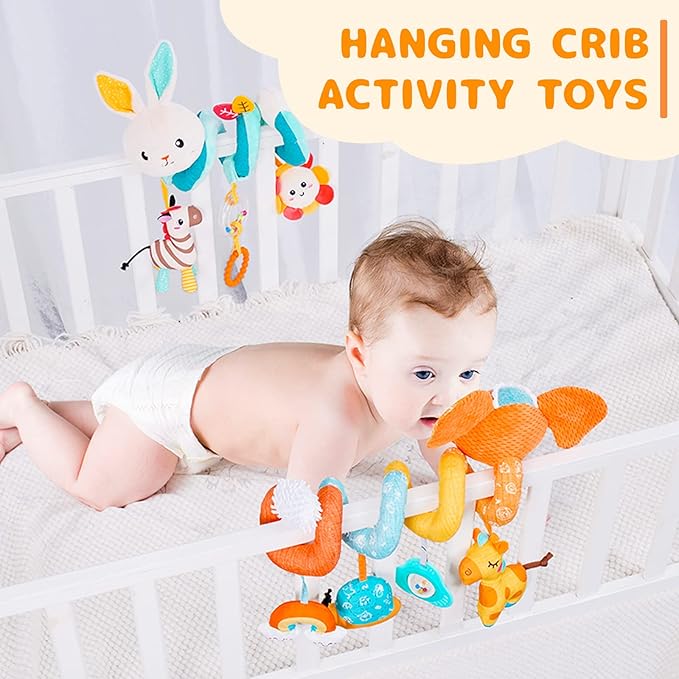 Koty Car Seat Toys, Spiral Car Seat Toy for Infant, Baby Stroller Toys Hanging Crib Activity Toy for CarSeat Crib Bed Stroller, Elephant Hanging Rattle Gifts for Babies 0-6 Months (Orange Elephant)