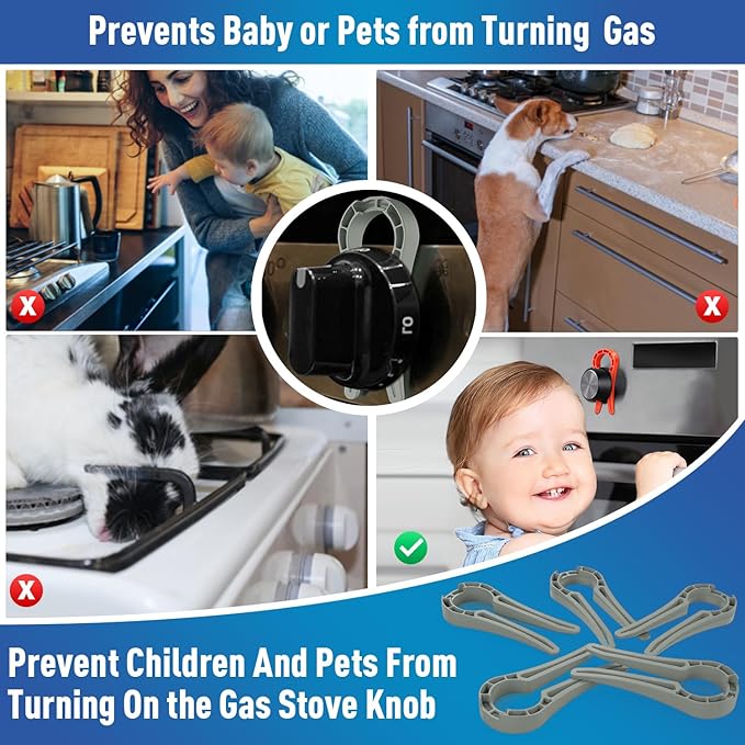 Gas Stove Knob Lock, Baby Proof Oven Knobs Covers Lock for Child Safety (5 Pack) Grey