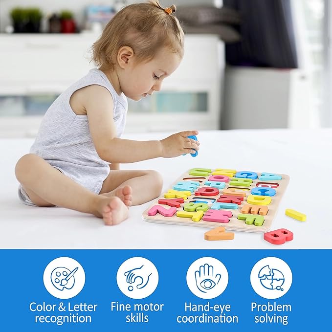 Aile Toddler Wooden Preschool Learning Alphabet Peg Puzzle Board Toys