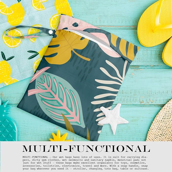 Wet Bag, Wet Dry Bag, Wet Bag for Swimsuit, Travel, Beach, Pool, Diapers, Dirty Yoga Gym Clothes, Makeup Bag, Waterproof Tropical Palm Leaves Decor Jungle Palm Leaf Favors