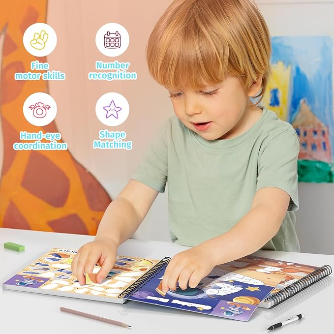 PERRYHOME 3PCS Sticker by Number Paint Books for Kids Ages 4-8, Dinosaur Animal Space Themes Sticker Activity Books, Boys Crafts Party Birthday Christmas Gifts Toys