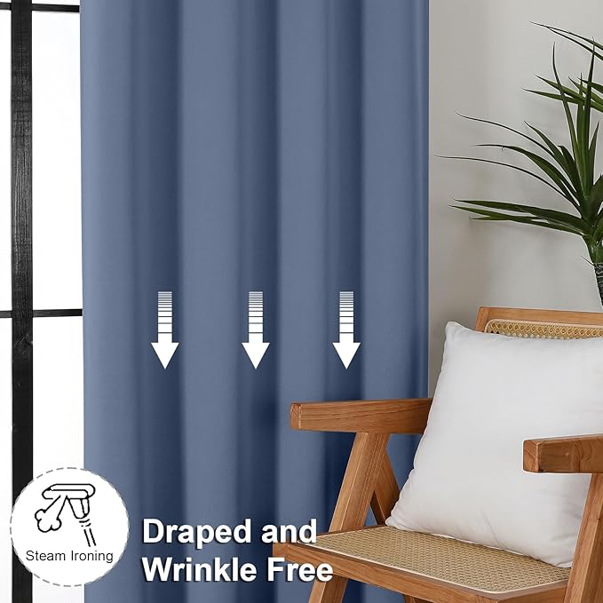 Simplebrand Ava Denim Blue Short 36 Inches Blackout Curtain 2 Panels Set, Half Window Rod Pocket Privacy Curtain Tiers for Kitchen, Curtains Blackout for Bathroom Shades, W40 x L36 Inch, Denim Blue