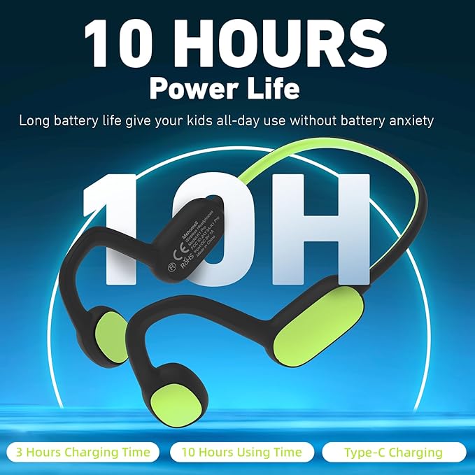 Kids Headphones, Bluetooth 5.2 Air Conduction Open Ear Headphones, 85dB Volume Limiting-Green