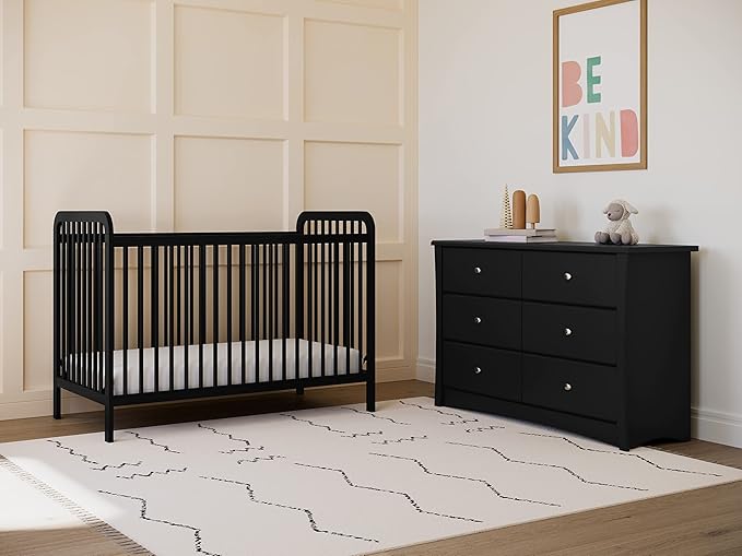 Storkcraft Crescent 6 Drawer Bedroom Dresser (Black) – GREENGUARD Gold Certified, Nursery Dresser for Kids Bedroom