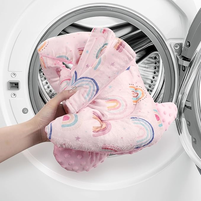 Infant Car Seat Insert, Car Seat Head Support Baby Girls Boys, Soft & Reversible Newborn Carseat Insert Cushion with 2 Strap Covers, for Stroller, Swing, Bouncer (Pink Rainbow)