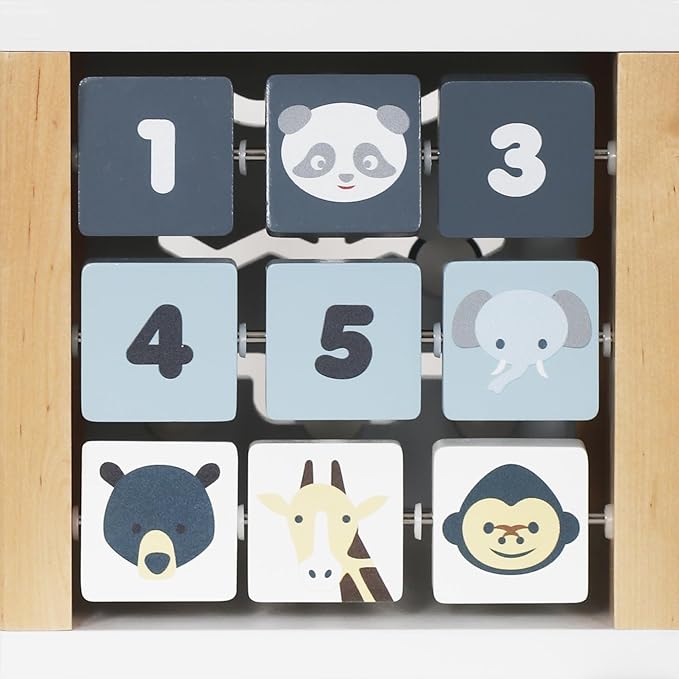 Wooden Activity Cube, 6-in-1 Montessori Toys for 1+ Year Old Boys & Girls, Educational Learning Toys for 1 2 3 Year Old Baby|Bead Maze|Shape Sorter|Mirror|Gear