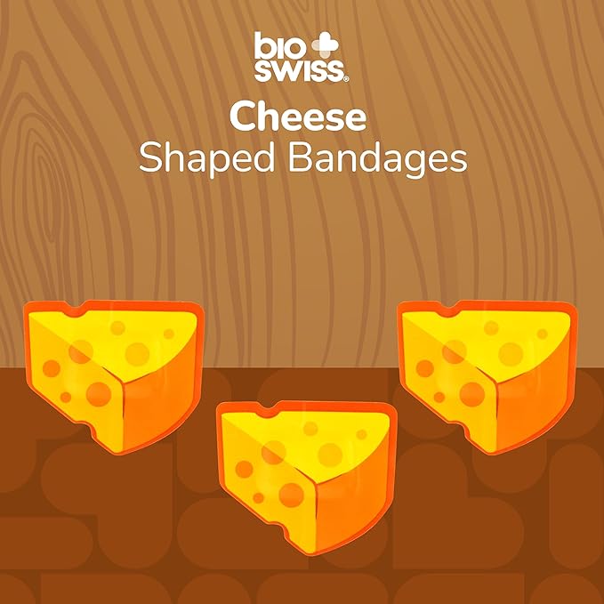 BioSwiss Bandages, Cheese Shaped Self Adhesive Bandage, Latex Free Wound Care, Fun First Aid Kit Supplies for Kids and Adults, 50 Count