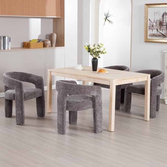 Modern Chenille Barrel Dining Chair Upholstered Fabric Dining Room Chair - Image 7
