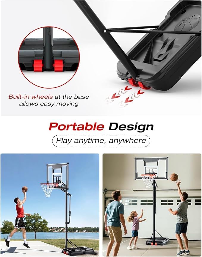 Mayfire Kids Basketball Hoop Adjustable Height 4-8.5 FT, Portable Basketball Goal System with 33'' Shatterproof Backboard for Kids Youth Teens in Driveway, Backyard, Outdoor Play