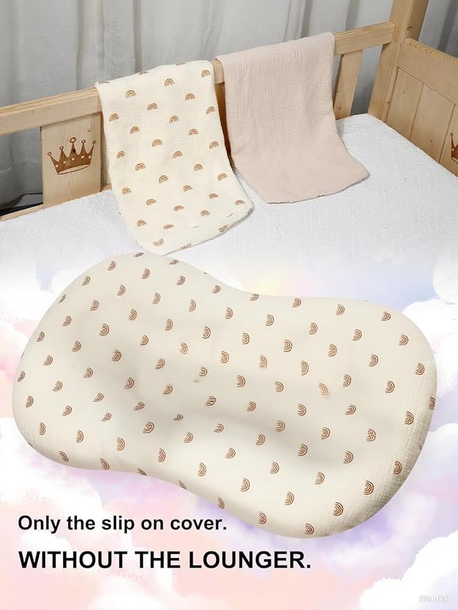 Muslin Baby Lounger Cover for Snuggle Me Organic Lounger/Baby Lounger/Organic Cotton Handmade Cover for Infant/Toddler Lounger (Yellow Rainbow, Beige)