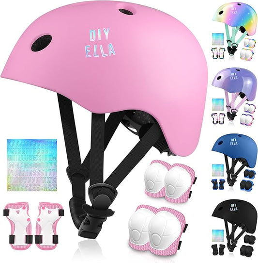 Vvinca Kids Toddlers Bike Helmet Adjustable for Ages 3-5-8 Years, Knee Pads and Elbow Pads Set Wrist Guard Sports Protective Gear Set for Roller Skate Bicycle Skateboard Scooter Girl Boy Birthday Gift