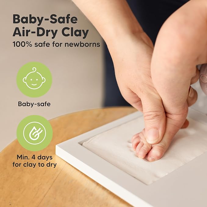 Baby Hand and Footprint Kit - Clay Handprint Keepsake Frame, Newborn Nursery Picture Frame, Personalized New Mom Gifts for Baby Shower & Registry (Barnwood)