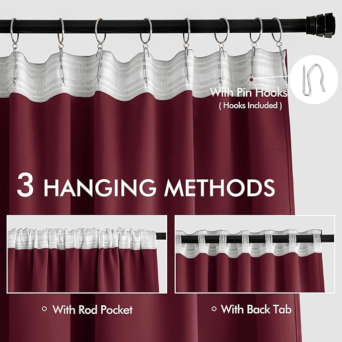 MIULEE Wine Red Back Tab Blackout Curtains 84 Inch Length 2 Panels Set for Living Room Bedroom Privacy, Rod Pocket/Pinch Pleat Thermal Insulated Room Darkening Pleated Light Blocking Drapes