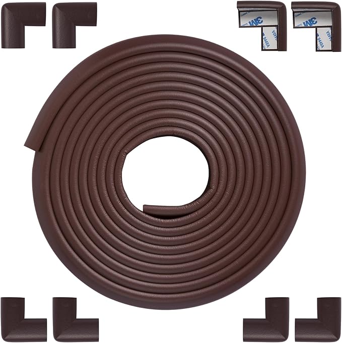 Foam Corner Protector Edge and Corner Guard, with 12.5 feet Length Foam Safety Bumpers, Baby Proofing Safety Table Corner Protectors (Coffee 12.5ft)