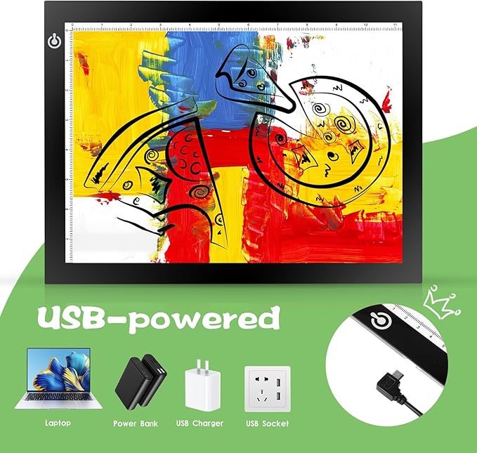 KIVOTAC 9x12 Inch LED Light Pad, Ultra-Thin USB Powered Bright Light up Box Adjustable Light Table for Drawing, Weeding Vinyl, Diamond Art, Sketching, Tracing and Animation