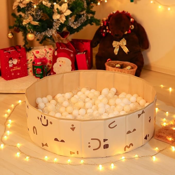 GOGOSO Balls for Ball Pit - Plastic Ball for Toddlers 1-3, Baby Kids Ball Pool Decoration 50 100 200 300 500 1000 (A White+Beige+Clear, 50 Balls)