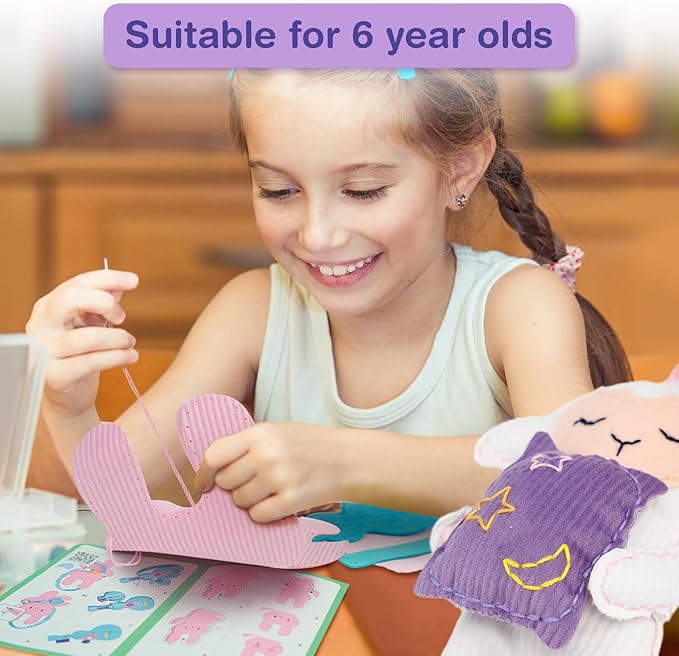 Avenir Sewing Kit for Kids Birthday Gifts for Kids Aged 6 Corduroy Fabric With Shoulder Strap Safe Needles Pre-cut Felt Easy DIY Arts and Crafts for Boys and Girls Stuff No Mess with Full Instructions