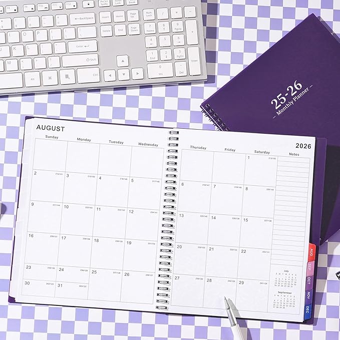 2026 Monthly Planner - JUL 2025 - DEC 2026 Planner, Planner with Colorful Tabs, 2025-2026 Calendar Planner for Daily Organizing - Waterproof Cover (8" x10", Monthly Pages & Notes, Purple)