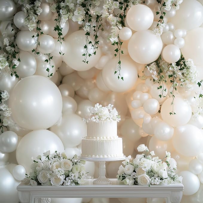 RUBFAC 129pcs Pearl White Balloons Different Sizes 18 12 10 5 Inch for Garland Arch Kit, Latex Balloon for Wedding Engagement Anniversary Bridal Baby Shower Birthday Party Decoration