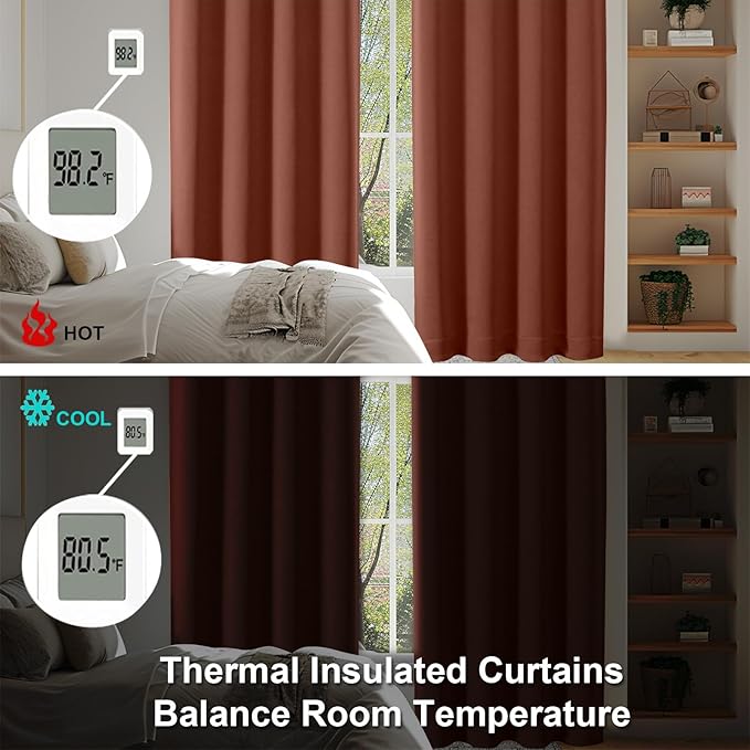 Simplebrand Ava Terracotta Blackout Curtains for Bedroom, 72 Inch Length, 2 Panels, Privacy Thermal Insulated, Rod Pocket, Window Curtains for Patio, French Door, W40 x L72 Inch