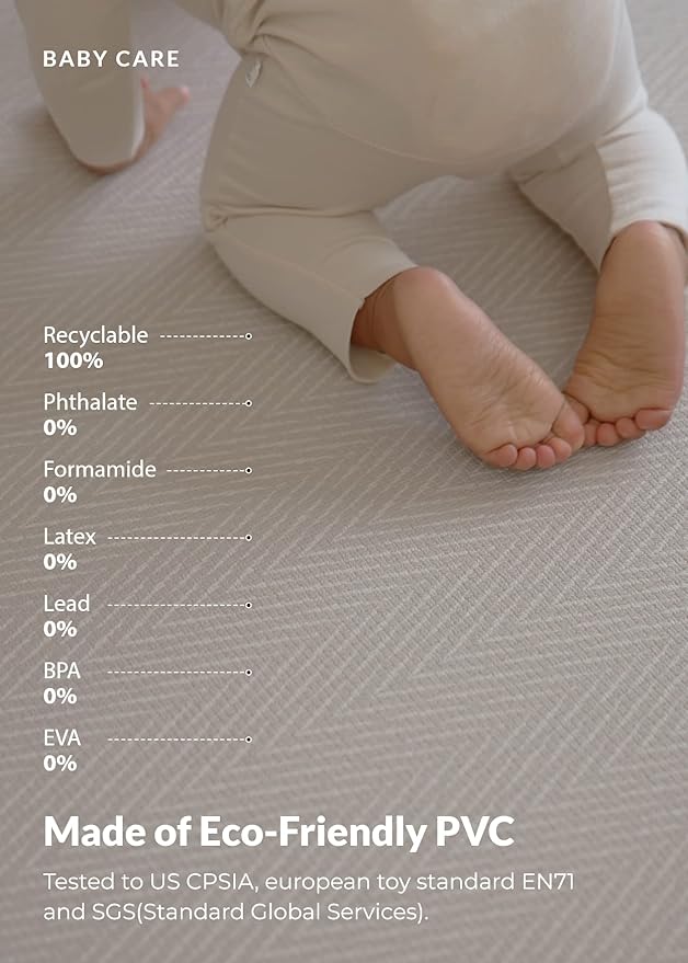 Baby Care Play Mat (Medium, Hygge - Spore & Wooden) 73’’ x 49’’ Original One-Piece Reversible Rollable Waterproof Play Mat for Infants, Babies, Toddler, and Kids