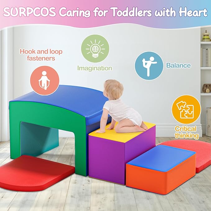 SURPCOS Foam Climbing Blocks for Toddlers - Soft Play Set for Toddlers 1-3 - Climbing Toys - Baby Climbing Gym - Great for All Ages (6 Pc Colorful Soft Play Area Set)