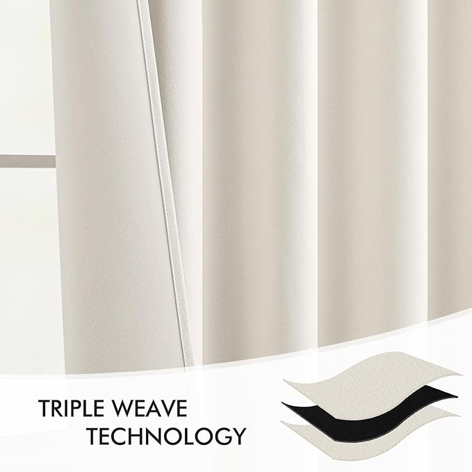 MIULEE Ivory Back Tab Blackout Curtain 96 Inch Long 2 Panels Set for Bedroom, Rod Pocket/Pinch Pleat Thermal Insulated Living Room Darkening Pleated Light Blocking Floor to Ceiling Drape