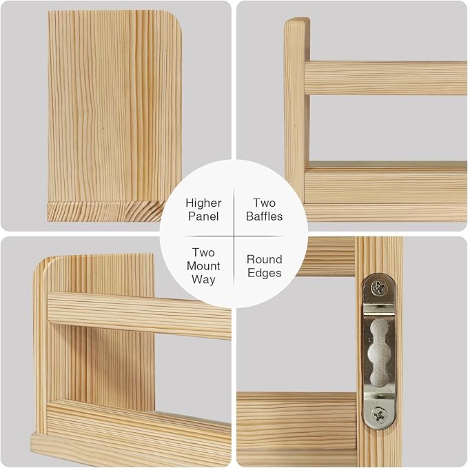 Natural Wood Wall Bookshelf for Kids Bedroom Set of 3, 24 Inch Wooden Floating Nursery Book Shelves for Baby Boys Girls Room, Mounted Toddler Book Shelf for Toy Organizers and Storage