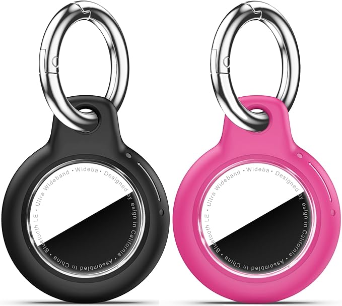 Upgrade Waterproof 2 Pack Airtags Holder with Apple Airtags Keychain, Hard PC Air Tag Case, Anti-Scratch & Shock Air tag Holder, Men's Women's Keyrings & Keychains -Black+Rose Red