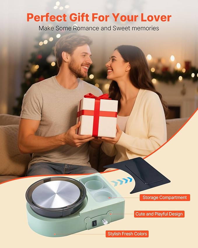 VEVOR Mini Pottery Wheel For Kids and Beginners, 6” Turntable, Two-way Rotation, Adjustable Speed, Complete Pottery Set with Clay Art Supplies Sculpting Tools, Craft Gifts for Kids Teens Adults, Green