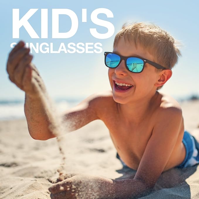 RIVBOS Kids Sunglasses Polarized UV Protection Flexible Rubber Glasses Shades with Strap for Boys Girls RBK004