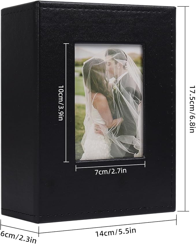 RECUTMS Small Photo Album 4x6 52 Photos, Mini Photo Book Leather Cover with Front Window, 26-Sheet Holds 52 Pictures, Artwork or Postcards Storage for Wedding Family Baby Vacation(Black)