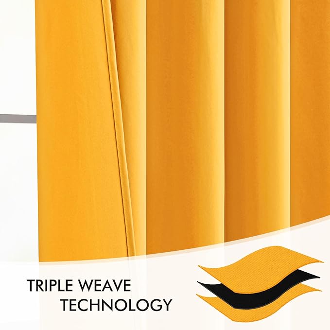 MIULEE Yellow Back Tab Blackout Curtains 108 Inch Long 2 Panels Set for Bedroom, Rod Pocket/Pinch Pleat Extra Long Thermal Insulated Living Room Darkening Pleated Light Blocking Drapes