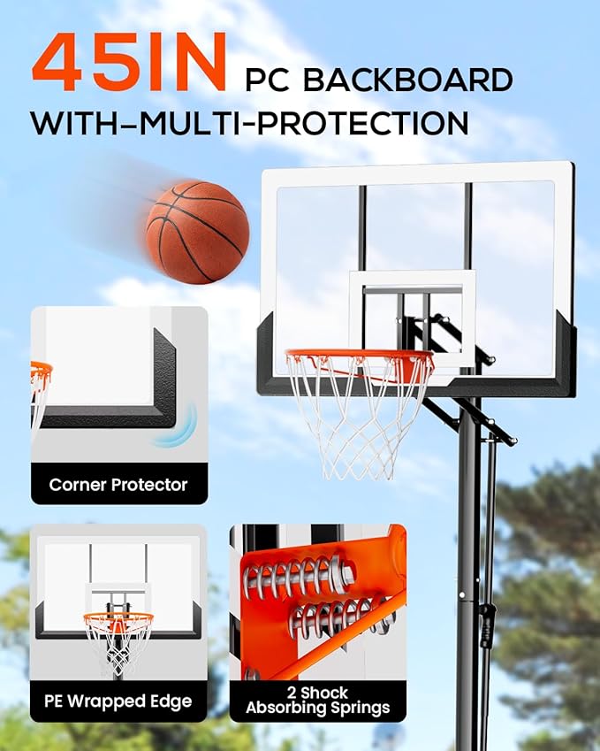 Mayfire Kids Basketball Hoop Adjustable Height 4-8.5 FT, Portable Basketball Goal System with 33'' Shatterproof Backboard for Kids Youth Teens in Driveway, Backyard, Outdoor Play