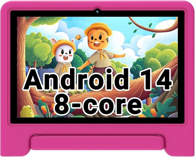 ApoloSign Kids Tablet 2025, 10.1 inch Tablet for Kids, Octa-core, 6 GB RAM, 64GB ROM Tablets for Toddlers with Parental Control, 8-hr Battery, Wi-Fi6, BT5.0, Droop-Proof Case (Pink)