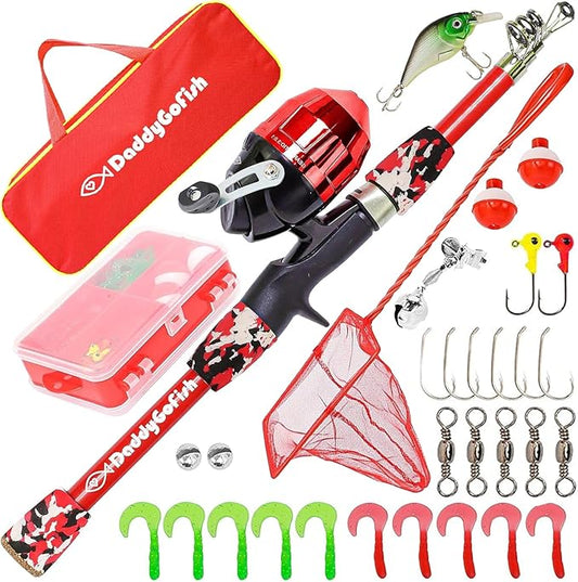 DaddyGoFish Kids Fishing Pole - Rod Reel Combo Tackle Box Starter Set - First Year Small Gear Kit for Boys Girls Toddler Youth Age Beginner Little Children