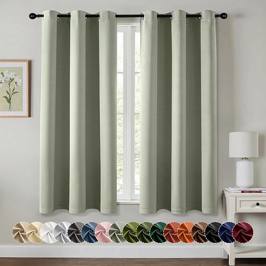 MIULEE Sage Green Blackout Curtains - Thermal Insulated Bedroom Curtains Room Darkening Drapes for Living Room Kitchen Grommet Top Light Blocking Window Treatment, 40 x 50 Inches Long, 2 Panels