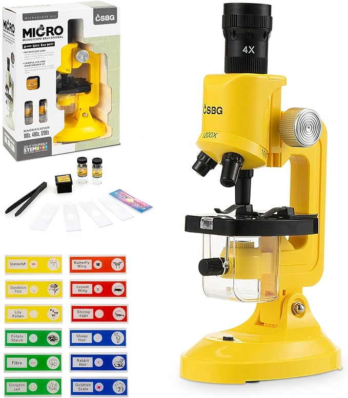 Little World Microscope for Kids, 100x 400x and 1200x Science Kits for Kids Age 5-7 Age 8-12, Microscope Beginner Kit with LED, Learning Resources Toys, Science Experiment STEM Kits, Yellow