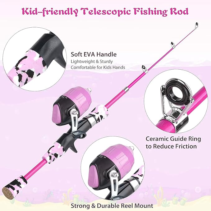 Milerong Kids Fishing Rod, Kids Fishing Pole Portable Telescopic Fishing Rod and Reel Combo Kit for Boys, Girls, Youth - with Spincast Fishing Reel, Fishing Tackles, Fishing Lures, Fishing Lines